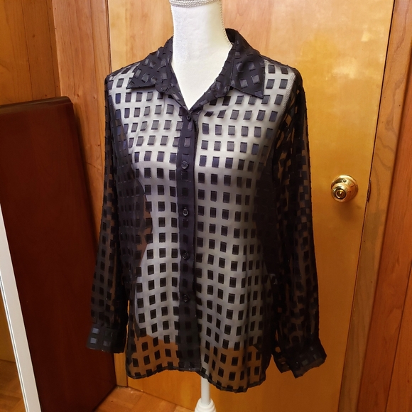 appàrenza Vintage Black Sheer Button Down Shirt L - Picture 2 of 7